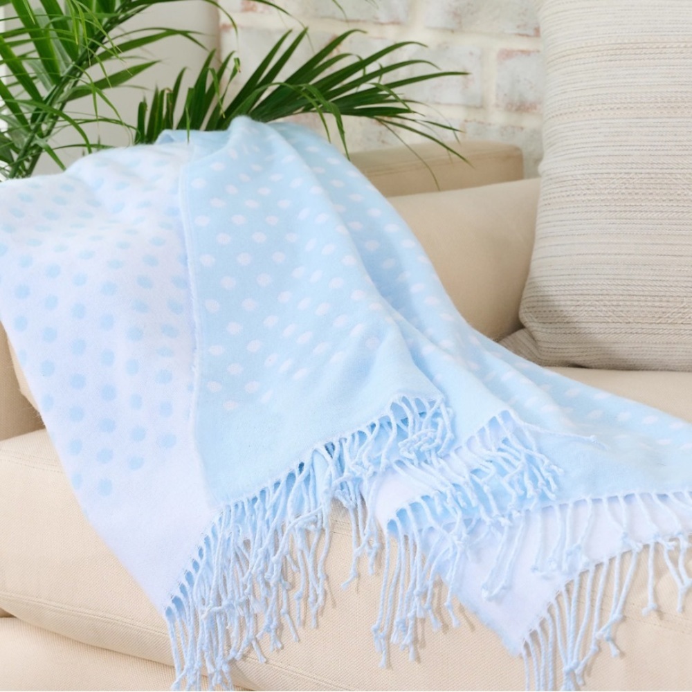 HOME REFLECTIONS Dot Throw with Fringe In Baby Blue